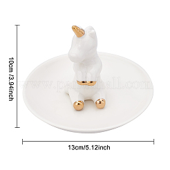 Porte-bague licorne en porcelaine&nbsp;DJEW-WH0011-27