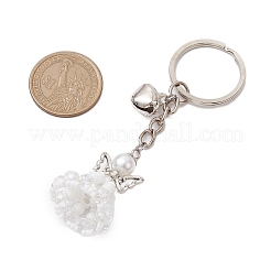 ガラスシード＆プラスチックパール＆合金キーホルダー  鉄のリング付き  透明  9cm&nbsp;KEYC-MZ00025-05