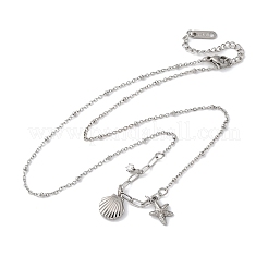 Ожерелья из нержавеющей стали 304 с подвесками в форме ракушки и морской звезды со стразами для женщин&nbsp;NJEW-M107-02P