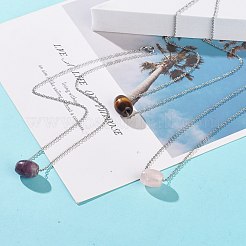 女性用 304 ステンレススチールアズキチェーン付き天然宝石バレルペンダントネックレス  17.80インチ（45.2cm）&nbsp;NJEW-JN03852-03