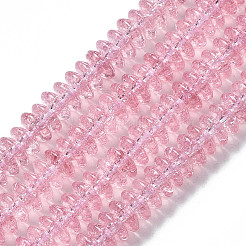 クラックガラスビーズ  染め＆加熱  ロンデル  淡いバイオレットレッド  6x3.5mm  穴：1.2mm  約147個/連  15.23インチ（38.7cm）&nbsp;GLAA-S192-B-004C