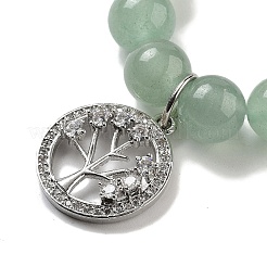 Эластичные браслеты из натурального зеленого авантюрина с круглыми бусинами и чакрами BJEW-K251-01B