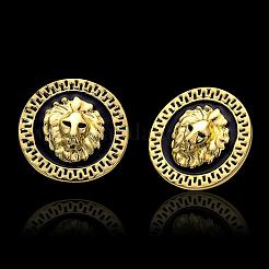 18KGP本金メッキラウンドライオンヘッドスズ合金スタッドピアス  25mm&nbsp;EJEW-BB09639-G