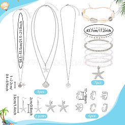 Halsketten und Armbänder aus Messing und Edelstahl 304 mit Ozeanmotiven sowie Ohrring- und Manschettenring-Sets aus Messing aus Edelstahl 304&nbsp;SJEW-PH00007