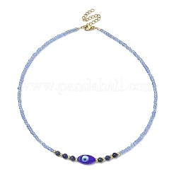 Collana con lapislazzuli naturali e malocchio in muratura e perline di semi&nbsp;NJEW-JN04423
