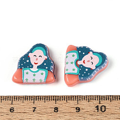 印刷された不透明樹脂ビーズ  女性たち  ライトサーモン  20~21.5x20~21x6mm  穴：1.2~1.4mm&nbsp;RESI-N043-17B