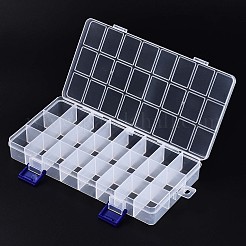 ポリプロピレン（pp）ビーズ収納容器  24コンパートメントオーガナイザーボックス  ヒンジ付き蓋付き  長方形  透明  21.7x11x3cm  コンパートメント：3.4x2.5センチメートル&nbsp;X-CON-S043-017