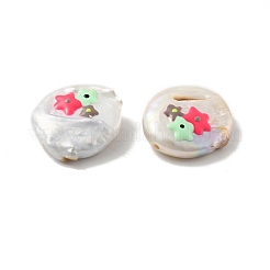 Плоские круглые эмалевые бусины из натурального культивированного пресноводного жемчуга BSHE-G028-01A