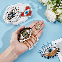 4個 4スタイル ポリエステル&ファイバー&ガラス ラインストーン 刺繍糸 アイロン接着/縫い付けパッチ  プラスチック模造パールと  布のアップリケ  目  ミックスカラー  52~77x64~93x3.5~10.5mm  1個/スタイル&nbsp;PATC-GF0002-01
