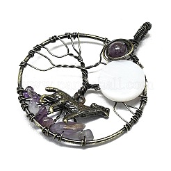 Крупные подвески из натурального аметиста и белой ракушки&nbsp;G-K404-01AB