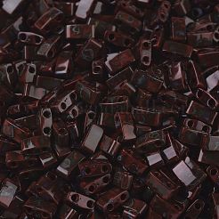 MIYUKIハーフティラビーズ  日本製シードビーズ  2の穴  （htl4521)不透明な赤いピカソ  5x2.3x1.9mm  穴：0.8mm  約2500個/100g&nbsp;SEED-J020-HTL4521