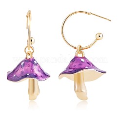 エナメル マッシュルーム ダングル スタッド ピアス  女性用金メッキ合金ハーフフープピアス  パープル  47x24.5mm  ピン：0.7mm&nbsp;JE987A