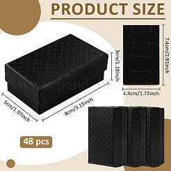 厚紙製ジュエリーボックス48個  内部のスポンジパッド付き  長方形  記念日のために  結婚式  誕生日  ブラック  8x5x3cm&nbsp;CBOX-BC0001-55