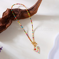 Collana bohemien con ciondolo a cuore smaltato in lega di zinco e perline di vetro&nbsp;WGD622F-01