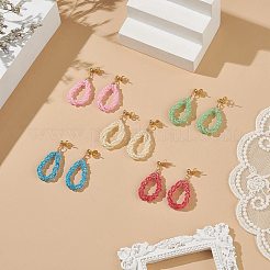 ティアドロップ ガラス シード ビーズ ダングル イヤリング  ゴールドトーンの304ステンレススチールスタッドピアス金具付き  ミックスカラー  42mm  ペンダント：34~36x19x4~5mm  ピン：0.7mm&nbsp;EJEW-JE05127