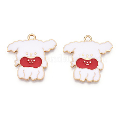 合金エナメルチャーム  カドミウムフリー＆鉛フリー  犬  ライトゴールド  ホワイト  30x30x1.5mm  穴：2mm&nbsp;ENAM-T011-35KC-RS