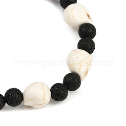 Bracelets extensibles en pierre de lave naturelle et perles de turquoise synthétiques pour femmes&nbsp;BJEW-JB12131-02