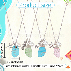 4 шт. набор из 4-х подвесок-капель в виде крученого стекла и сплава на тему океана NJEW-AN0001-57