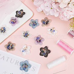 12 шт. 6-х цветные 3D аппликации из стеклянных бусин в виде цветка PATC-GF0001-46