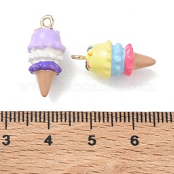 合金エナメルチャーム  アイスクリームのチャーム  ゴールドカラー  ミックスカラー  9x9x20mm  穴：1.6mm&nbsp;FIND-B069-10