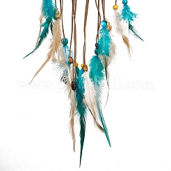 Кожаная тканая сетка/паутина ручной работы с настенным украшением из перьев&nbsp;LS-HJEW-G015-08A