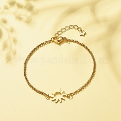 Bracciale a maglie solari in acciaio inossidabile 201 con catene a scatola in acciaio inossidabile 304 per donna&nbsp;BJEW-JB08281-05