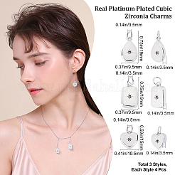 12шт 3 стиля латунные микропаве прозрачные кубические подвески из циркония&nbsp;ZIRC-BBC0003-53