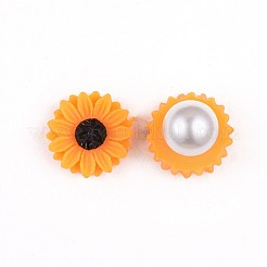 レジンスタンドピアス  真鍮パーツ  プラスチック製のピアスキャッチとアクリルパールのピアスキャッチ  ヒマワリ  オレンジ  15.5mm  ピン：0.7mm&nbsp;EJEW-JE03344