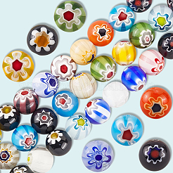 3 нити круглых стеклянных бусин миллефиори ручной работы&nbsp;LAMP-LT0001-16D