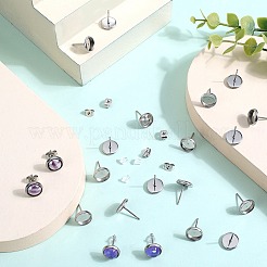 100 pièce de support de boucle d'oreille à tige ronde et plate en acier inoxydable&nbsp;STAS-SP0001-61B-P