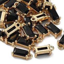 ガラスチャーム  ライトゴールドメッキ真鍮カボションセッティング付き  多面カット  長方形  ブラック  8.5x4x3mm  穴：1mm&nbsp;GLAA-T007-13I