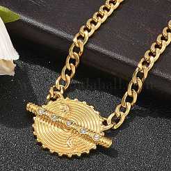 304 нержавеющая сталь кристалл горный хрусталь плоская круглая подвеска витая цепочка ожерелья для женщин&nbsp;STAS-Z117-11G