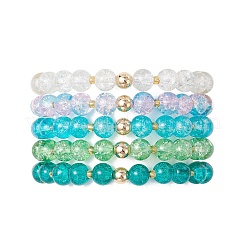5шт. 5-цветные растягивающиеся браслеты из стеклянных бусин с эффектом кракле BJEW-MZ00202
