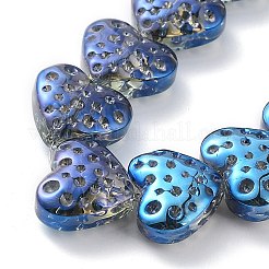 電気メッキ透明ガラスビーズ連売り  ハート  ブルー  15x13mm  穴：1.2mm  約50個/連  25.59''（65センチメートル）&nbsp;EGLA-R114-02A-FR04