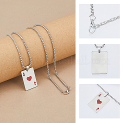8 шт. ожерелье с подвеской в виде игральной карты в форме сердца из нержавеющей стали с эмалью&nbsp;NJEW-FH0001-11B
