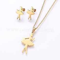 304ステンレススチールジュエリーセット  スタッドピアスとペンダントネックレス  ダンサー  ミックスカラー  ネックレス：17.7インチ（45cm）  スタッドピアス：16x10x1.2mm  ピン：0.8mm&nbsp;SJEW-O090-18
