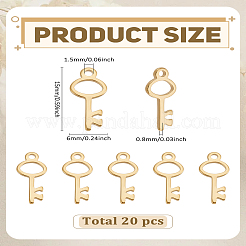 304ステンレススチールチャーム20個  キー  ゴールドカラー  15x6x0.8mm  穴：1.5mm&nbsp;STAS-LP0004-48