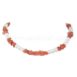 Ожерелья из круглых бусин из натурального южного красного агата и стеклянного жемчуга для женщин NJEW-JN05609
