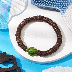 天然ココナッツストレッチブレスレット  合成ターコイズ付き  カメ  ココナッツブラウン  1/4インチ（0.8cm）  内径：2-1/8インチ（5.5cm）&nbsp;BJEW-JB11095-02