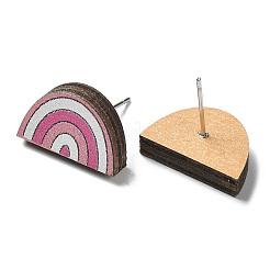 Женские серьги-гвоздики из дерева с принтом EJEW-B028-04B