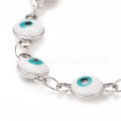 Овальный эмалевый браслет с цепочками от сглаза BJEW-P271-04P-02