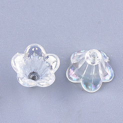 透明なアクリルビーズキャップ  朝顔ビーズ  ABカラー  5花びら  花  透明  10x14x13.5mm  穴：1.6mm&nbsp;X-TACR-T007-04A