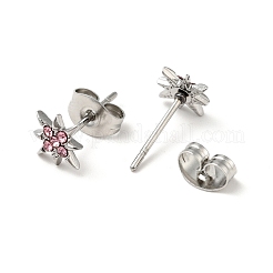 Orecchini a bottone con fiore di strass con perni in acciaio chirurgico inossidabile 316&nbsp;EJEW-A081-10P