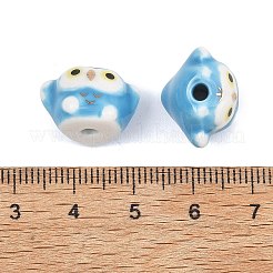 かわいい手描きのミニフクロウの磁器ビーズ  セラミック製の動物ビーズ  ディープスカイブルー  11.5~12x17x13~13.5mm  穴：2.5~2.7mm&nbsp;LS-PORC-F014-01E