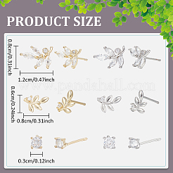 2 комплект серег-гвоздиков из 2-х цветной латуни с микропаве из кубического циркония EJEW-AN0004-49