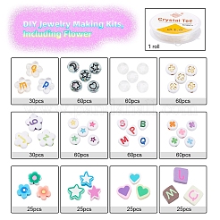 DIYジュエリー作成キット  フラワー＆フラットラウンド＆ハートアクリルビーズを含む  花と星とハートと正方形の手作りポリマー粘土ビーズ  結晶弾性糸  ミックスカラー  ビーズ：520個/セット&nbsp;DIY-YW0003-97