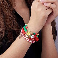 9 個 9 スタイルワードハッピークリスマス手作りポリマー粘土 heishi サーファーストレッチブレスレットセットでアクリルパール  女性のためのエナメルクリスマスツリーとサンタクロースチャーム付きのプレッピーブレスレット  ミックスカラー  内径：2-1/8インチ（5.5cm）  1個/スタイル&nbsp;sgBJEW-SW00070