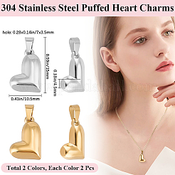 4 шт. 2-х цветные подвески ко Дню святого Валентина из нержавеющей стали 304 STAS-BBC0006-12