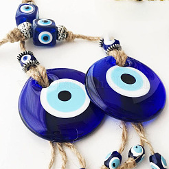 Плоская круглая подвеска со стеклянной кисточкой от сглаза EVIL-PW0002-17