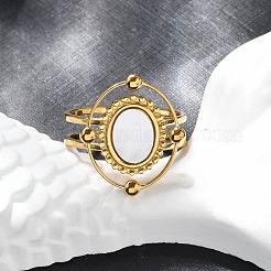 Овальные кольца из нержавеющей стали 304 с белой ракушкой для женщин&nbsp;RJEW-G346-09G-02